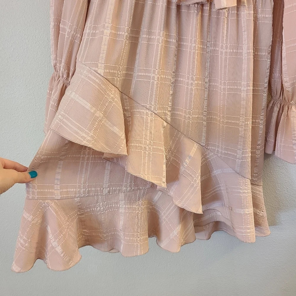 See By Chloe Ruffle Tie Neck Mini Smoky Pink Mini Dress - Picture 7 of 11